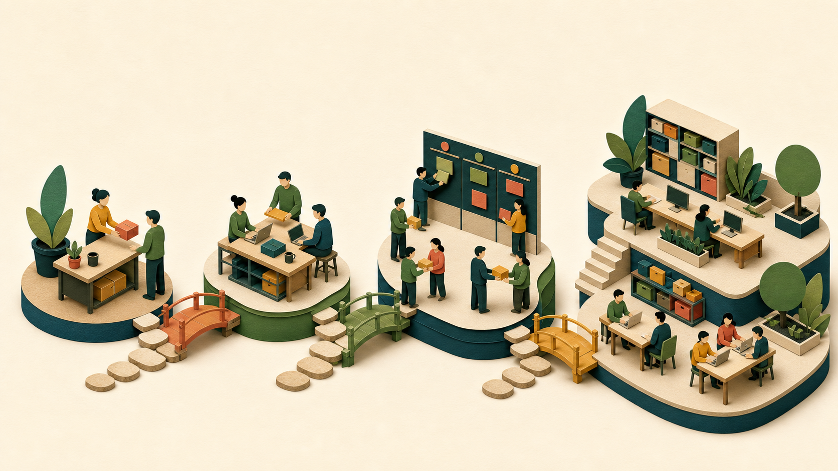 A business grows from one owner at a worktable to linked teams and a calm, organized operation.